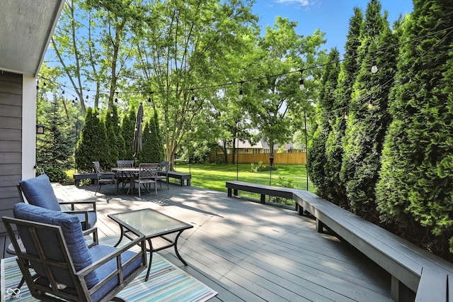 682 Shannon Ct, Noblesville, IN 46062 - wooden deck featuring a yard and outdoor dining area