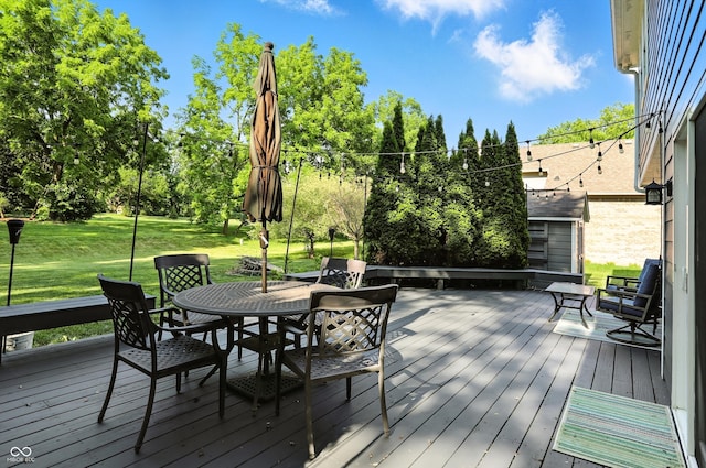 682 Shannon Ct, Noblesville, IN 46062 - wooden deck featuring outdoor dining space and a yard