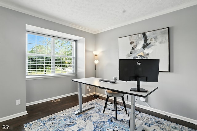 682 Shannon Ct, Noblesville, IN 46062 - office with wood finished floors, ornamental molding, and a textured ceiling