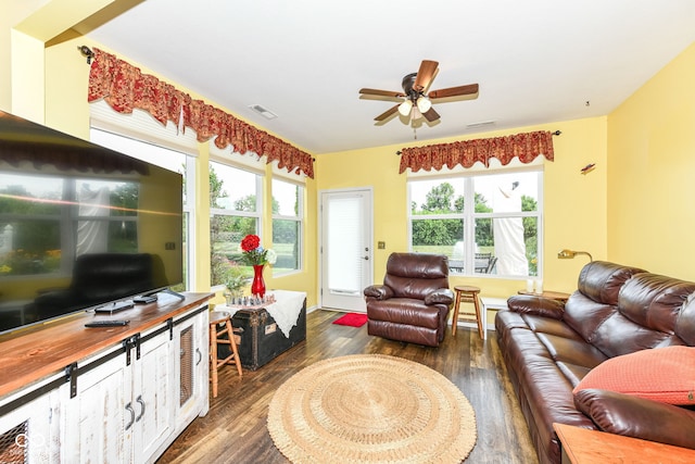 5119 Silverbell Dr, Plainfield, IN 46168 - living room featuring dark wood-style flooring and ceiling fan