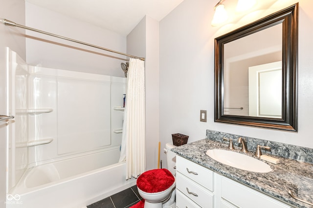5119 Silverbell Dr, Plainfield, IN 46168 - bathroom featuring vanity, shower / bath combo, and tile patterned floors
