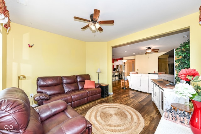 5119 Silverbell Dr, Plainfield, IN 46168 - living area with a ceiling fan, dark wood-style flooring, and recessed lighting