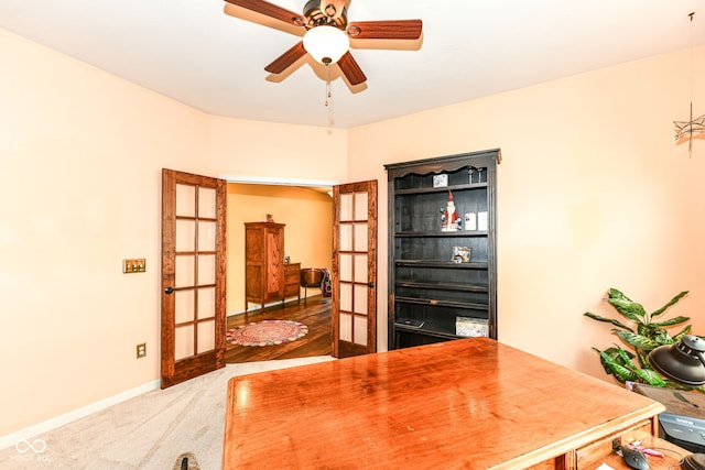 5119 Silverbell Dr, Plainfield, IN 46168 - office with french doors, a ceiling fan, and carpet