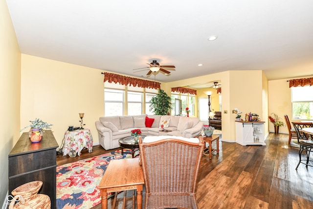 5119 Silverbell Dr, Plainfield, IN 46168 - living room featuring ceiling fan, wood-type flooring, and recessed lighting