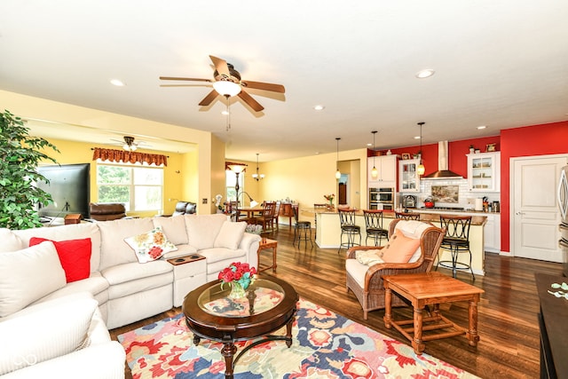 5119 Silverbell Dr, Plainfield, IN 46168 - living room featuring a ceiling fan, dark wood-style floors, and recessed lighting