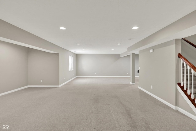10267 Ranford Blvd, Fishers, IN 46040 - basement with stairway, recessed lighting, and light carpet