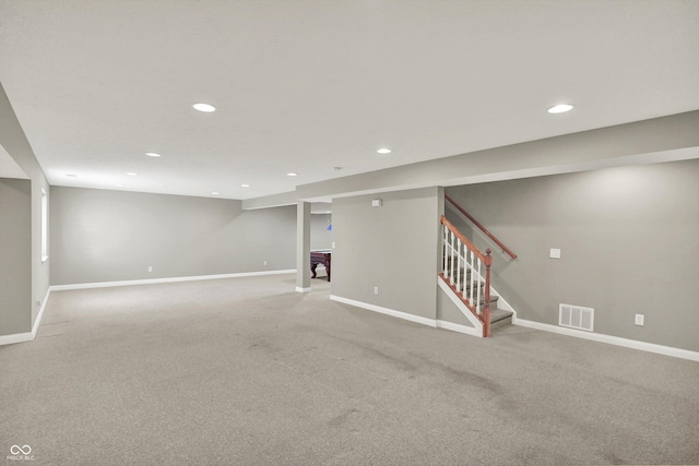 10267 Ranford Blvd, Fishers, IN 46040 - finished basement featuring recessed lighting, carpet flooring, and stairway