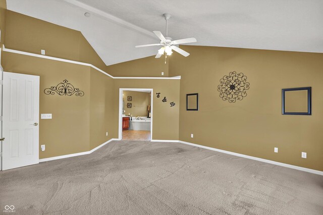10267 Ranford Blvd, Fishers, IN 46040 - empty room featuring ceiling fan, high vaulted ceiling, and carpet floors