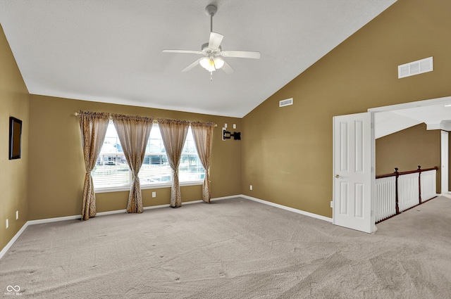 10267 Ranford Blvd, Fishers, IN 46040 - spare room featuring ceiling fan, carpet, and high vaulted ceiling