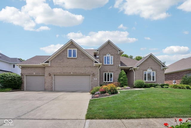 7927 Broadmead Way, Indianapolis, IN 46259 - traditional-style house featuring brick siding, concrete driveway, a front yard, and a garage