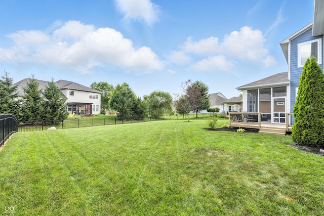 5875 Stroup Dr, Noblesville, IN 46062 - fenced backyard featuring a sunroom and a deck