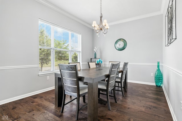 5875 Stroup Dr, Noblesville, IN 46062 - dining room with a chandelier, ornamental molding, and dark wood-style floors