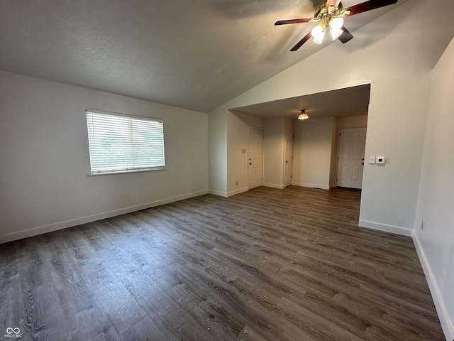 3708 Pleasant Creek Dr, Indianapolis, IN 46227 - unfurnished room featuring ceiling fan, dark wood finished floors, lofted ceiling, and a textured ceiling