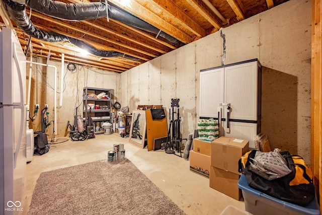 268 Larimar Dr, Whiteland, IN 46184 - unfinished basement featuring freestanding refrigerator