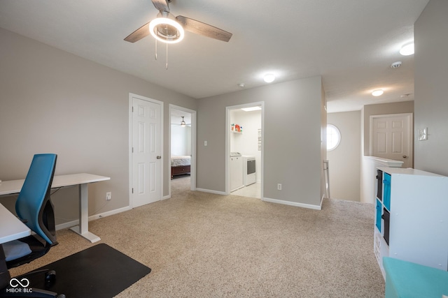 268 Larimar Dr, Whiteland, IN 46184 - unfurnished office featuring washer and dryer, a ceiling fan, and light colored carpet
