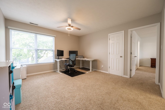 268 Larimar Dr, Whiteland, IN 46184 - carpeted home office with ceiling fan and baseboards