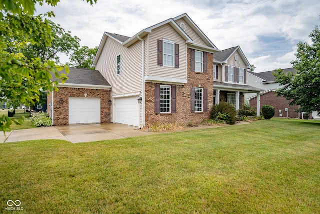 268 Larimar Dr, Whiteland, IN 46184 - traditional-style home featuring concrete driveway, brick siding, a front yard, and a garage