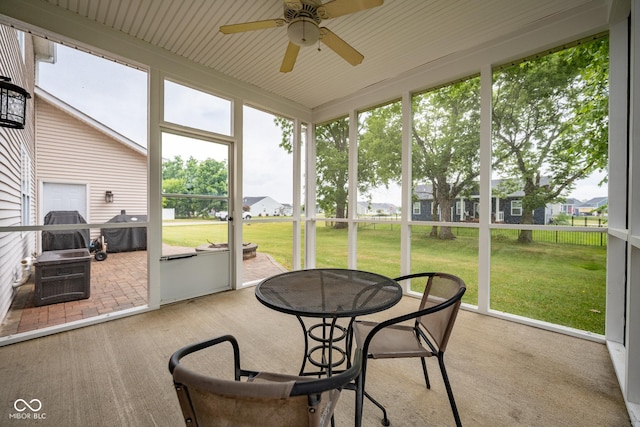 268 Larimar Dr, Whiteland, IN 46184 - sunroom / solarium featuring ceiling fan and a residential view