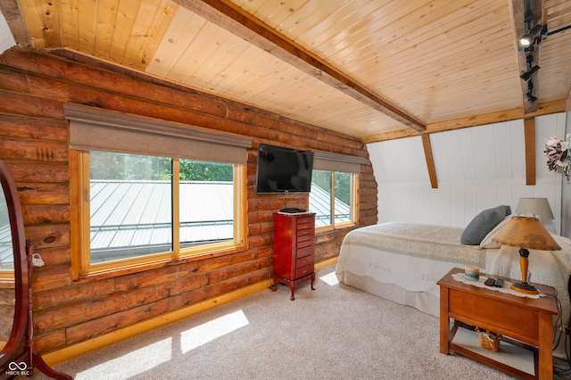 7813 W 50 S, Morgantown, IN 46160 - carpeted bedroom with log walls, multiple windows, and wooden ceiling