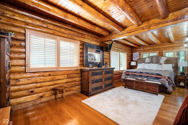 7813 W 50 S, Morgantown, IN 46160 - bedroom featuring wood finished floors, a wood ceiling with exposed beams, and log walls