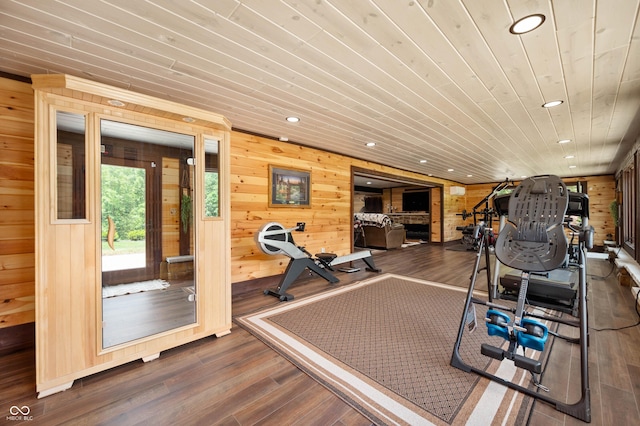 7813 W 50 S, Morgantown, IN 46160 - workout area with wooden walls, wood finished floors, recessed lighting, and wooden ceiling