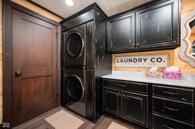 7813 W 50 S, Morgantown, IN 46160 - laundry room with estacked washer and dryer, cabinet space, and wood finished floors