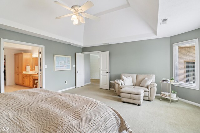 12068 Bayhill Dr, Carmel, IN 46033 - bedroom featuring carpet, ensuite bath, and a ceiling fan