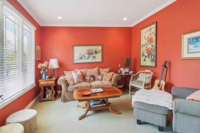 12068 Bayhill Dr, Carmel, IN 46033 - carpeted living room featuring healthy amount of natural light, crown molding, and recessed lighting