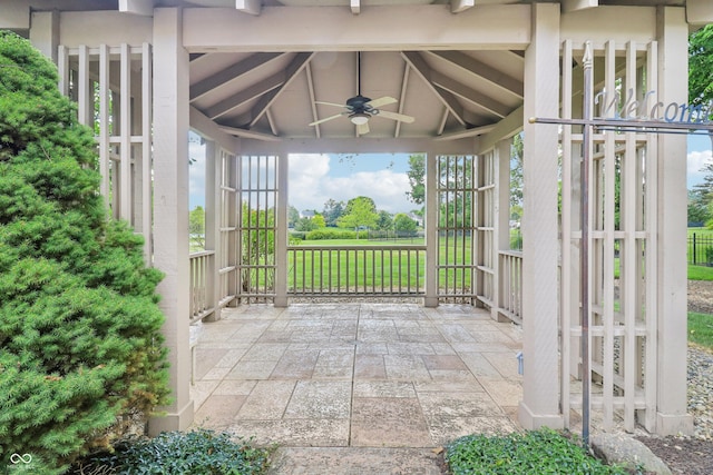 12068 Bayhill Dr, Carmel, IN 46033 - view of patio with a ceiling fan and a gazebo