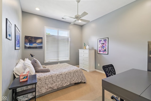 12068 Bayhill Dr, Carmel, IN 46033 - bedroom featuring light carpet, ceiling fan, and recessed lighting