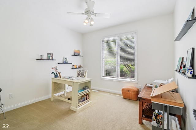 12068 Bayhill Dr, Carmel, IN 46033 - carpeted home office with baseboards and ceiling fan