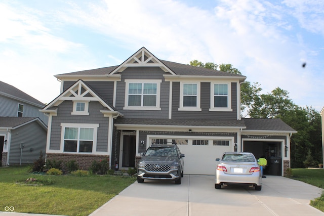 9118 Larson Dr, Pendleton, IN 46064 - craftsman house with concrete driveway, a front yard, brick siding, and an attached garage