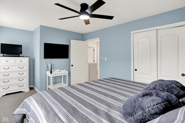 17101 Rushmore Dr, Westfield, IN 46074 - carpeted bedroom with a closet and a ceiling fan