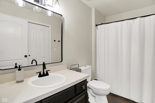 17101 Rushmore Dr, Westfield, IN 46074 - bathroom featuring vanity, curtained shower, and wood finished floors