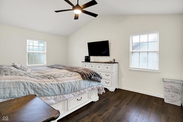 17101 Rushmore Dr, Westfield, IN 46074 - bedroom featuring dark wood-type flooring, lofted ceiling, and ceiling fan