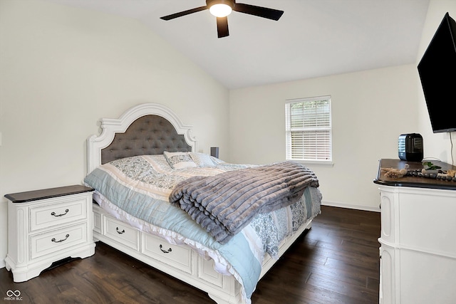 17101 Rushmore Dr, Westfield, IN 46074 - bedroom featuring lofted ceiling, dark wood-style floors, and a ceiling fan