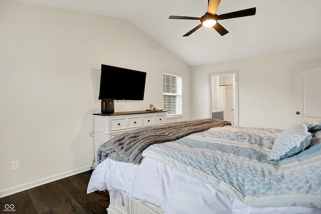 17101 Rushmore Dr, Westfield, IN 46074 - bedroom featuring dark wood finished floors, vaulted ceiling, and a ceiling fan
