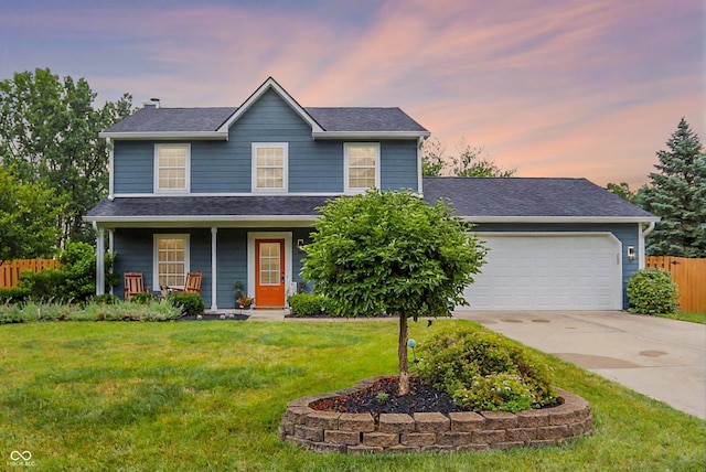 17101 Rushmore Dr, Westfield, IN 46074 - traditional-style home featuring covered porch, driveway, a garage, and roof with shingles