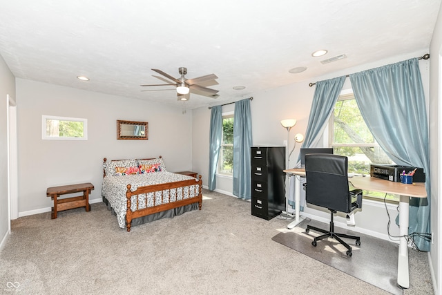3012 Rollshore Ct, Carmel, IN 46033 - carpeted bedroom with a desk, multiple windows, recessed lighting, and a ceiling fan