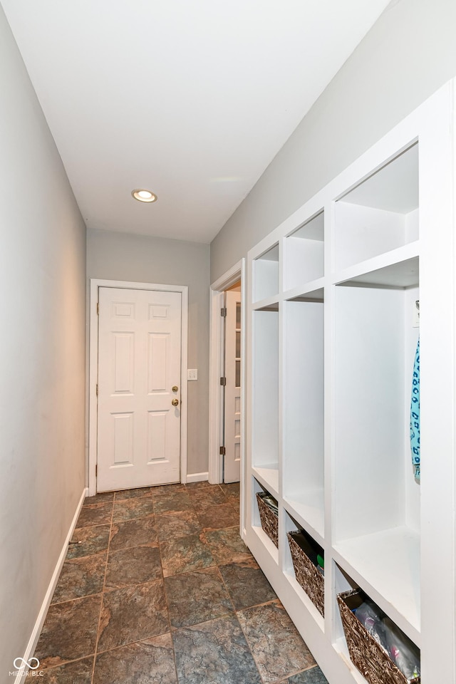 3012 Rollshore Ct, Carmel, IN 46033 - mudroom with dark stone finish flooring and recessed lighting