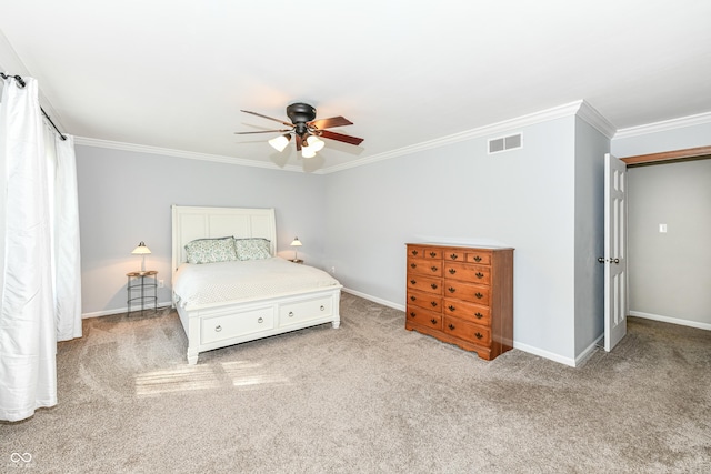 3012 Rollshore Ct, Carmel, IN 46033 - bedroom featuring ornamental molding, carpet flooring, and ceiling fan