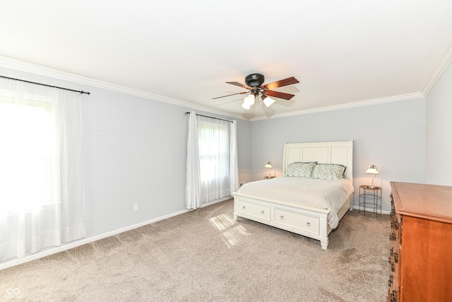 3012 Rollshore Ct, Carmel, IN 46033 - bedroom featuring ornamental molding, light colored carpet, and a ceiling fan