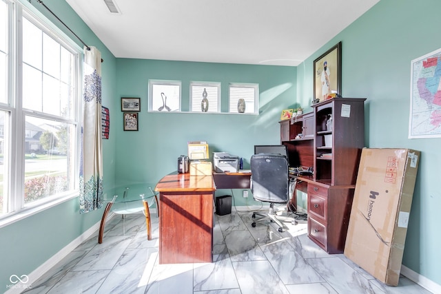 1358 Avocet Dr, Greenwood, IN 46143 - office area with marble finish flooring and baseboards