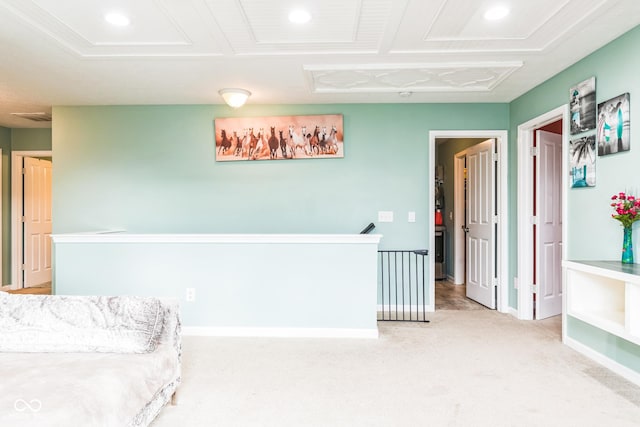 1358 Avocet Dr, Greenwood, IN 46143 - sitting room with light carpet, an upstairs landing, and recessed lighting