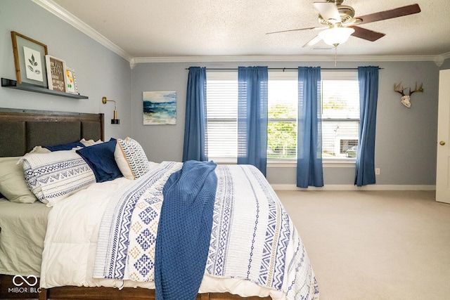 5322 Lily Pad Ln, Indianapolis, IN 46237 - bedroom with crown molding, carpet flooring, ceiling fan, and a textured ceiling