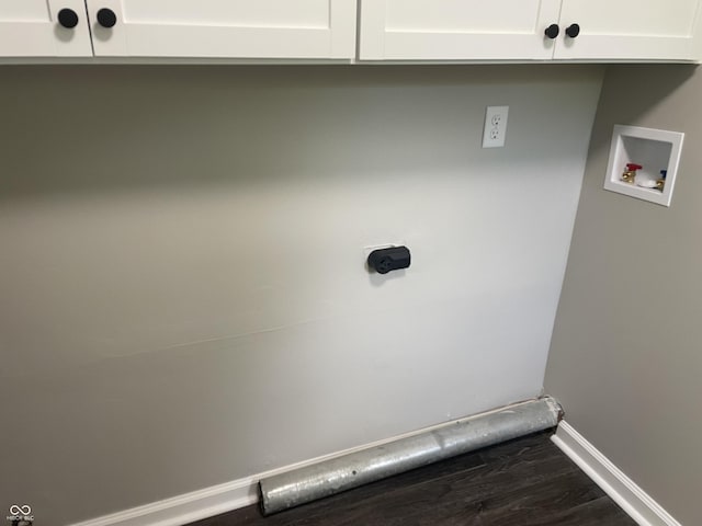 3119 N Fuller Dr, Indianapolis, IN 46224 - washroom with cabinet space, electric dryer hookup, hookup for a washing machine, and dark wood-style floors