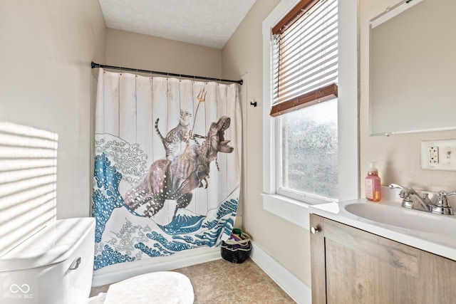 1418 S 7th St, Terre Haute, IN 47802 - bathroom with vanity, a textured ceiling, and shower / tub combo with curtain