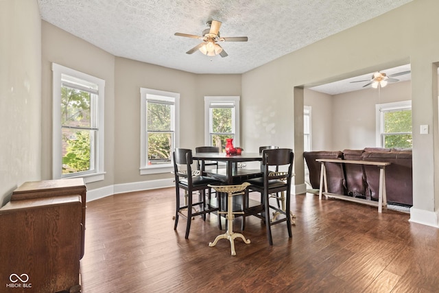 1418 S 7th St, Terre Haute, IN 47802 - dining area featuring a ceiling fan, plenty of natural light, dark wood-style floors, and a textured ceiling