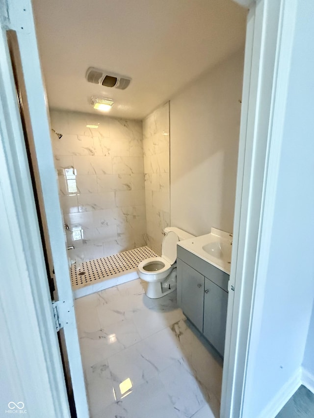 4024 Zinfandel Way, Indianapolis, IN 46254 - bathroom with a shower stall, marble finish flooring, and vanity