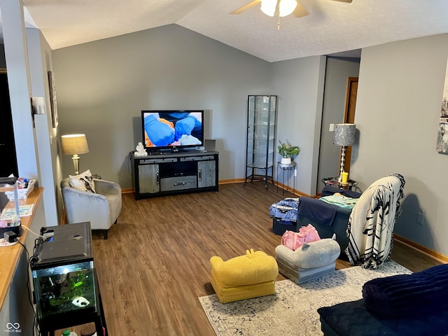 6191 Wildcat Dr, Indianapolis, IN 46203 - living room with a ceiling fan, wood finished floors, and lofted ceiling